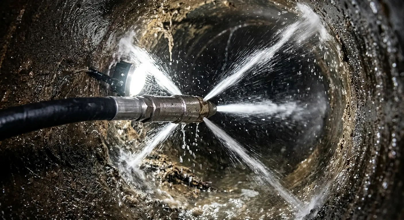 High-pressure hydro jetting nozzle cleaning sewer pipe for Storm Drain Cleaning in Lindale
